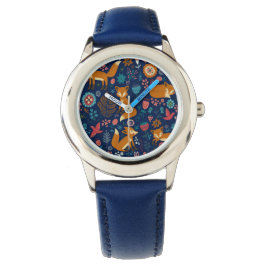 Illustratie kleurrijke kotterparen en bloemen horloge