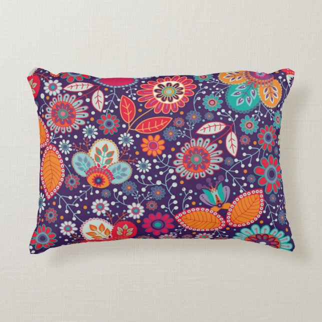 Illustratie kleurrijke kunst Natuur Floral Pattern Accent Kussen (Voorkant)