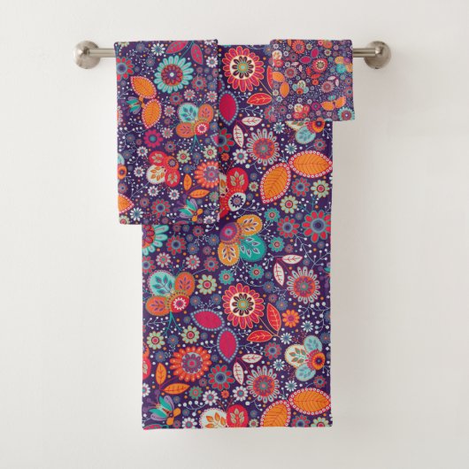 Illustratie kleurrijke kunst Natuur Floral Pattern Bad Handdoek (Insitu)