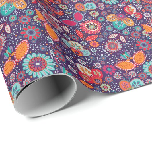 Illustratie kleurrijke kunst Natuur Floral Pattern Cadeaupapier (Rol Hoek)