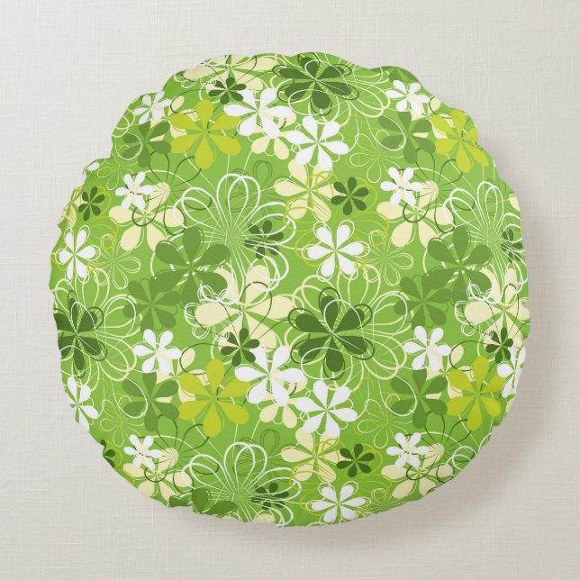 Illustratie kleurrijke kunst Natuur Floral Pattern Rond Kussen (Voorkant)