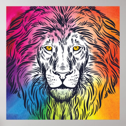 Illustratie kleurrijke lionkop poster (Voorkant)
