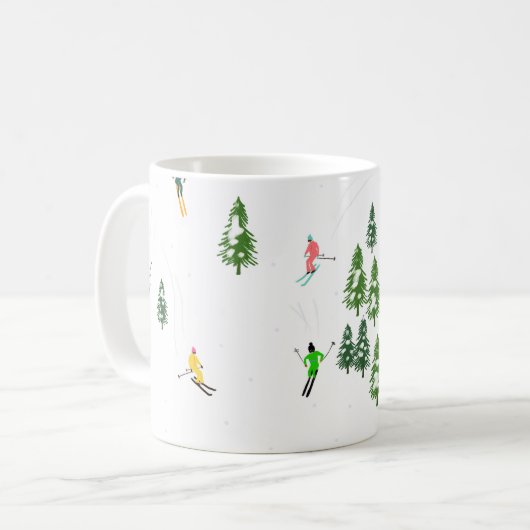 Illustratie kleurrijke Retro Alpiene Skiers Koffiemok (Voorkant links)