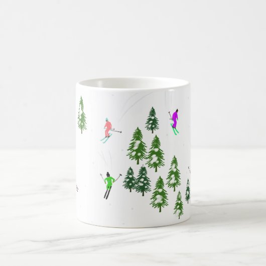 Illustratie kleurrijke Retro Alpiene Skiers Koffiemok (Center)