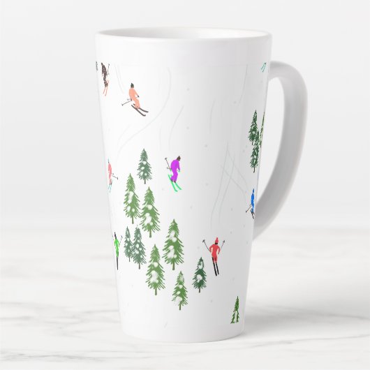 Illustratie kleurrijke Retro Alpiene Skiers Latte Mok (Rechterhoek)