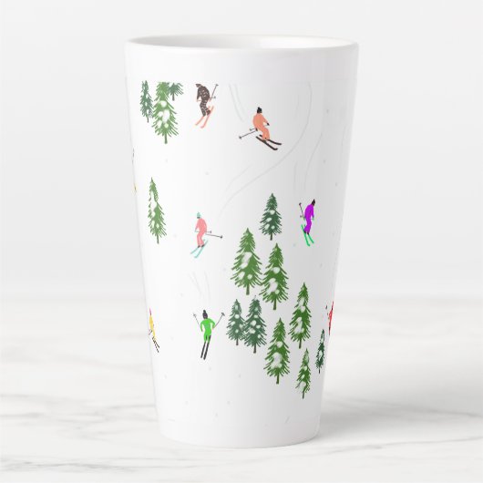 Illustratie kleurrijke Retro Alpiene Skiers Latte Mok (Voorkant)