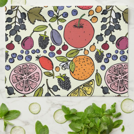Illustratie kleurrijke vruchten theedoek (Gevouwen)