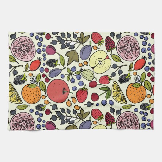 Illustratie kleurrijke vruchten theedoek (Horizontaal)