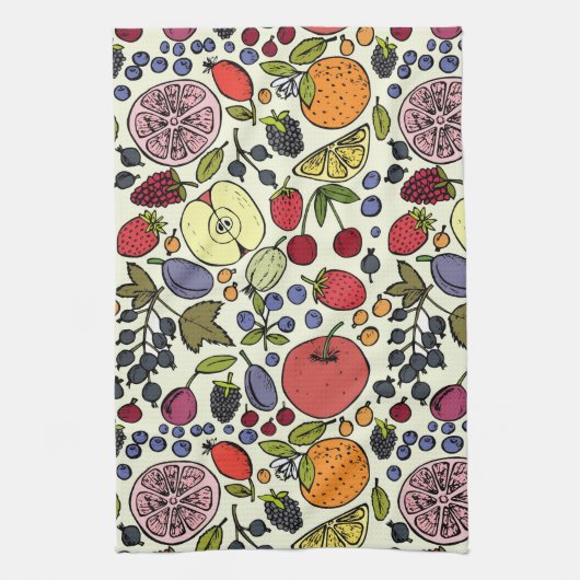 Illustratie kleurrijke vruchten theedoek (Verticaal)