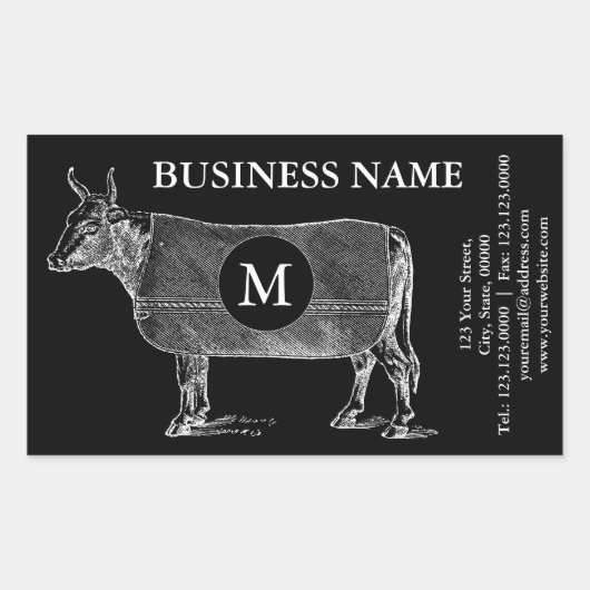  Illustratie Koe Deken Monogram Zwart S Rechthoekige Sticker (Voorkant)
