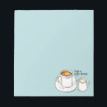 Illustratie koffie en melkmonster | Koffiepauze Notitieblok<br><div class="desc">Dit is een schilderij van de waterverf met een omtrek gemaakt met penseelhokken. Er zit een koffie in een mok op een sauer en crème naast het schilderij. Het is een schattige en moderne illustratie. In de afbeelding staat "Neem een koffiepauze".</div>