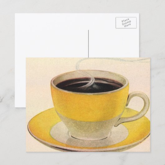  illustratie koffie in een Gele Cup Briefkaart (Voorkant / Achterkant)