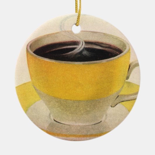  illustratie koffie in een Gele Cup Keramisch Ornament (Voorkant)