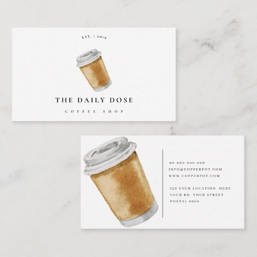 Illustratie koffiewinkel Visitekaartje Koffiebeker (Voorkant / Achterkant)