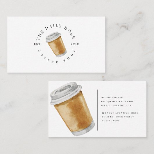 Illustratie koffiewinkel Visitekaartje Koffiebeker (Voorkant / Achterkant)