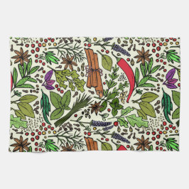 Illustratie kruiden en specerijen theedoek