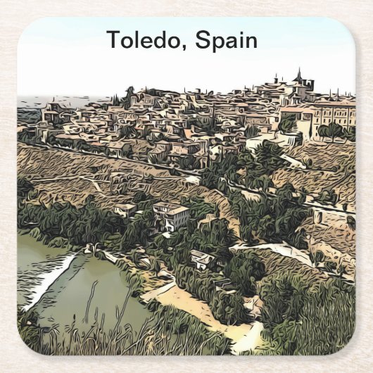 Illustratie: Landschapskunst van Toledo, Spanje Kartonnen Onderzetters (Voorkant)