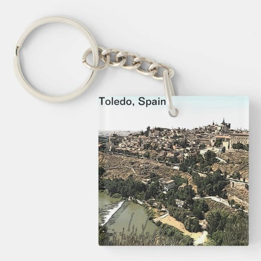 Illustratie: Landschapskunst van Toledo, Spanje Sleutelhanger (Voorkant)
