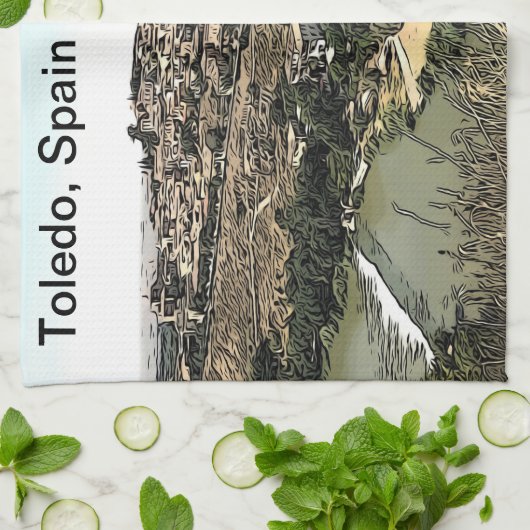 Illustratie: Landschapskunst van Toledo, Spanje Theedoek (Gevouwen)