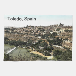 Illustratie: Landschapskunst van Toledo, Spanje Theedoek