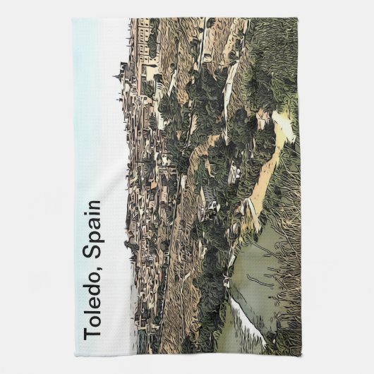 Illustratie: Landschapskunst van Toledo, Spanje Theedoek (Verticaal)