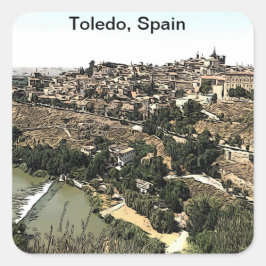 Illustratie: Landschapskunst van Toledo, Spanje Vierkante Sticker