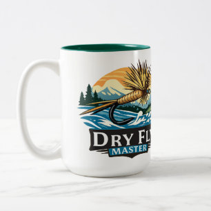 Illustratie logo stijl Fly Fisher Dry Fly Master Tweekleurige Koffiemok