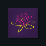 Illustratie Lotus Flower/Water Lily Canvas Afdruk<br><div class="desc">Een omtrek van een lotusbloem / waterlelie. De bloemblaadjes zijn roze getekend en de bladeren zijn groen getekend. De achtergrond is donker paars.</div>