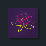 Illustratie Lotus Flower/Water Lily Canvas Afdruk<br><div class="desc">Een omtrek van een lotusbloem / waterlelie. De bloemblaadjes zijn roze getekend en de bladeren zijn groen getekend. De achtergrond is donker paars.</div>