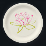 Illustratie Lotus Flower/Water Lily Papieren Bordje<br><div class="desc">Een omtrek van een lotusbloem / waterlelie. De bloemblaadjes zijn in het roze geschetst en de bladeren in het groen. Achtergrond is een delicate eierschaal wit.</div>
