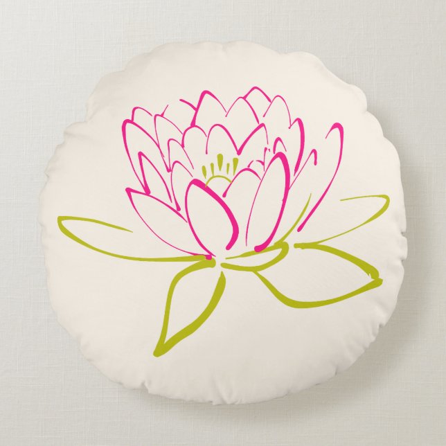 Illustratie Lotus Flower/Water Lily Rond Kussen (Voorkant)