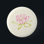 Illustratie Lotus Flower/Water Lily Ronde Button 5,7 Cm<br><div class="desc">Een omtrek van een lotusbloem/waterlelie. De in roze geschetste zaden en de in groen geschetste bladeren.</div>