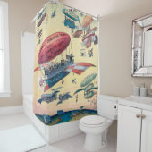 illustratie, luchtvaart, reistraject douchegordijn (In situ)