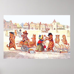 Illustratie marktkatten van Louis Wain Poster