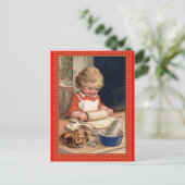 Illustratie Meisje Bakt Kerstkoekjes Feestdagenkaart (Staand voorkant)
