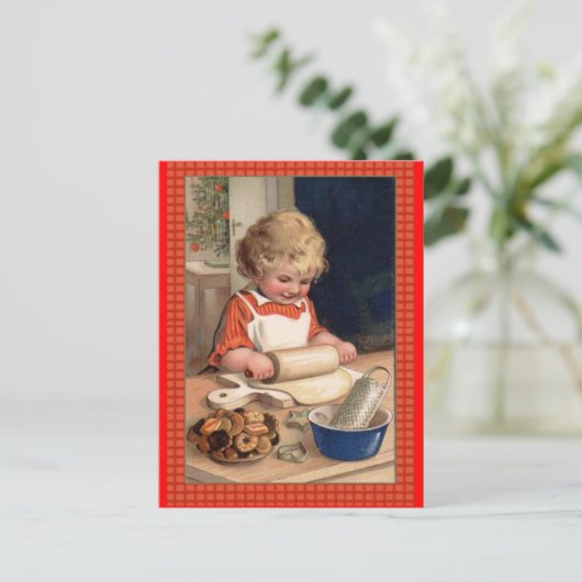 Illustratie Meisje Bakt Kerstkoekjes Feestdagenkaart (Staand voorkant)