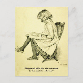  illustratie meisje lezen boek plezier bijschrift briefkaart