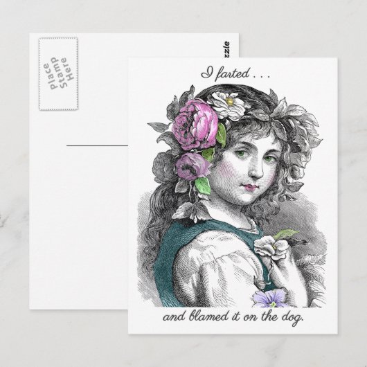  illustratie  meisje scheten grappig briefkaart (Voorkant / Achterkant)