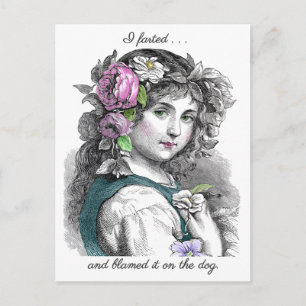 illustratie  meisje scheten grappig briefkaart