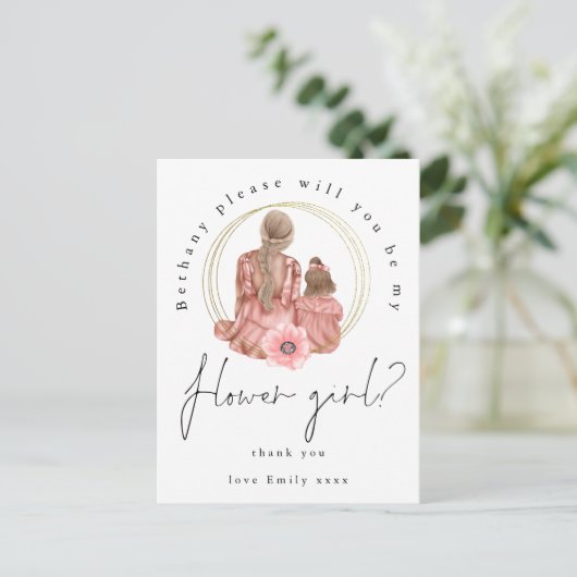 Illustratie meisjes Mijn Bloemenmeisje-aanvraag Uitnodiging Briefkaart (Staand voorkant)