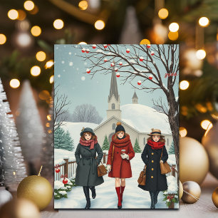  illustratie Mensen die naar de kerk gaan Feestdagenkaart