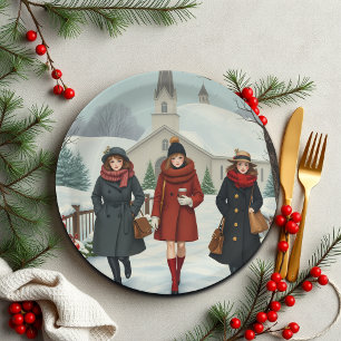  illustratie Mensen die naar de kerk gaan Papieren Bordje