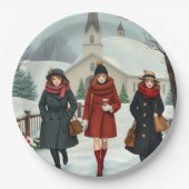  illustratie Mensen die naar de kerk gaan Papieren Bordje (Voorkant)