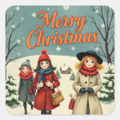 illustratie Mensen die naar de kerk gaan Vierkante Sticker (Voorkant)