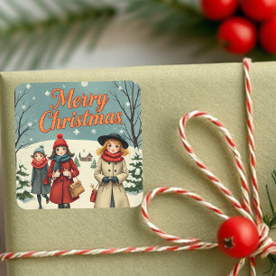  illustratie Mensen die naar de kerk gaan Vierkante Sticker