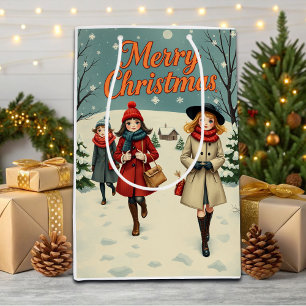  illustratie Mensen die naar de Winter van de Kerk Medium Cadeauzakje