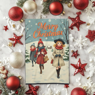  illustratie Mensen die naar de Winter van de Kerk Theedoek