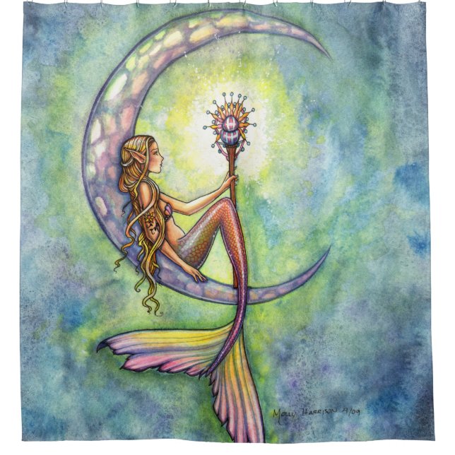 Illustratie Mermaid Moon Fantasy Art Douchegordijn (Voorkant)