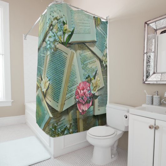 Illustratie met boekenliefhebber douchegordijn (In situ)