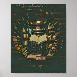 Illustratie met boekenliefhebber poster
